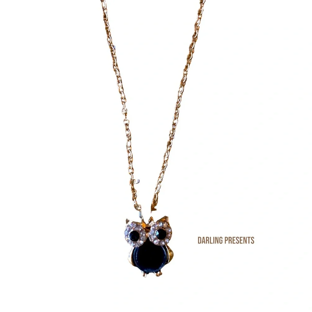 Owl pendant Necklace Women/Girls Color Black & Gold